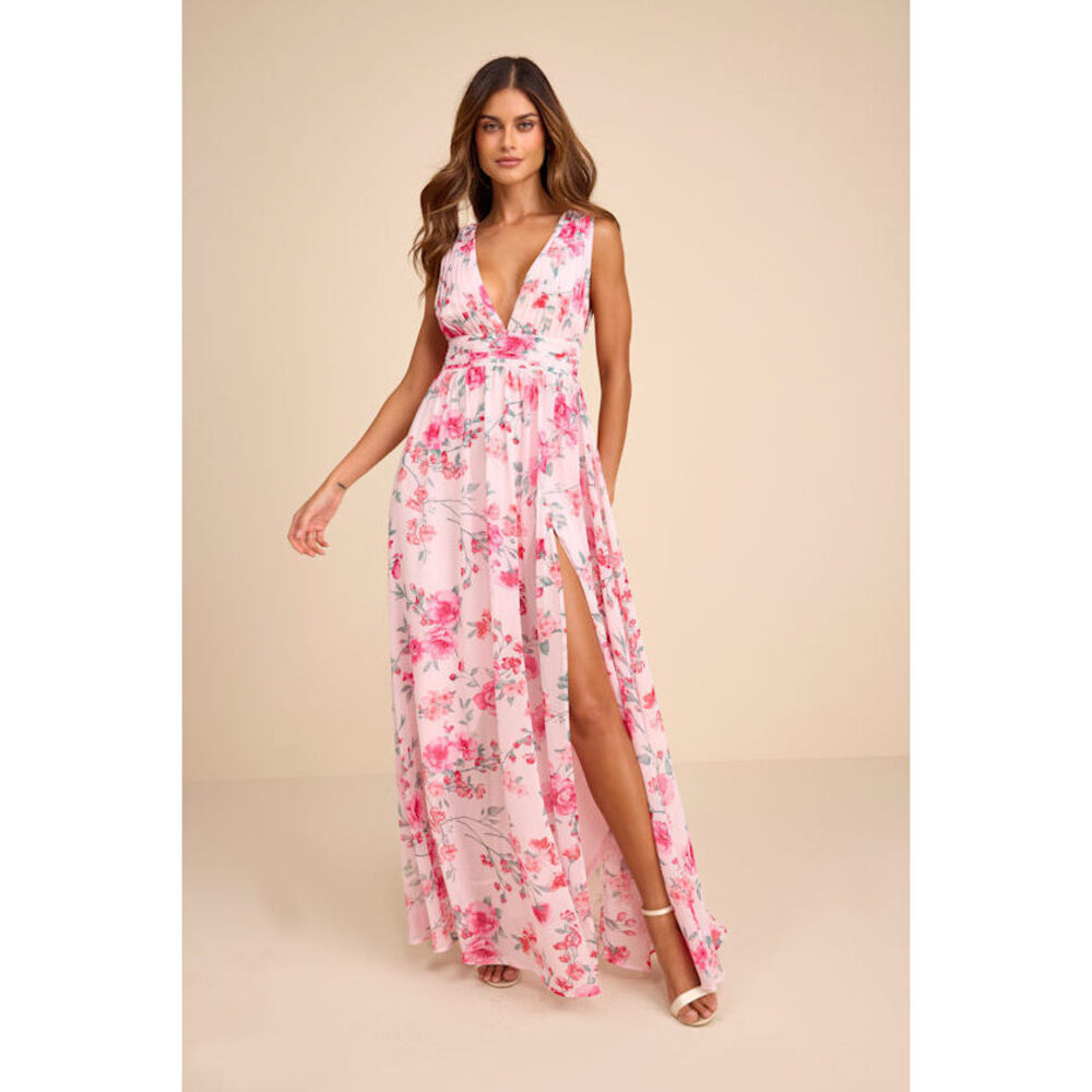 Lulus Heavenly Hues Pink Floral Maxi Dress - Size M